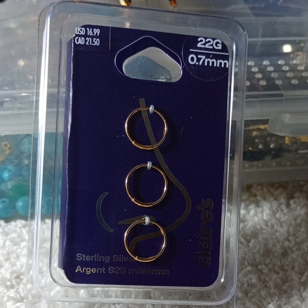 Claire's Sterling Silver Gold-Tone Hoop  Nose Ring Earrings